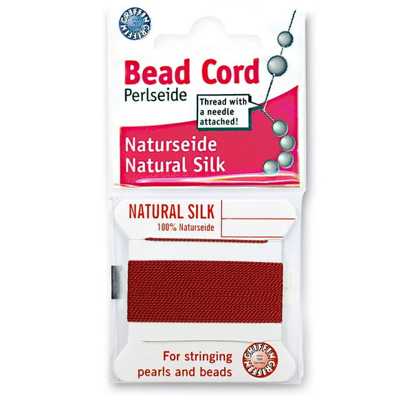 Griffin Silk Bead Cord Perlseide – Garnet Color – Size 4 (0.60mm) – 2 meters per card – Stainless Steel Needle Attached – For Knotting Pearls, Gemstones, Crystals and Beads