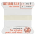 thumbnail image 1 of Griffin Silk Bead Cord Perlseide – White Color – Size 1 (0.35mm) – 2 Meters per Card – Stainless Steel Needle Attached – for Knotting Pearls, Gemstones, Crystals and Beads, 1 of 7