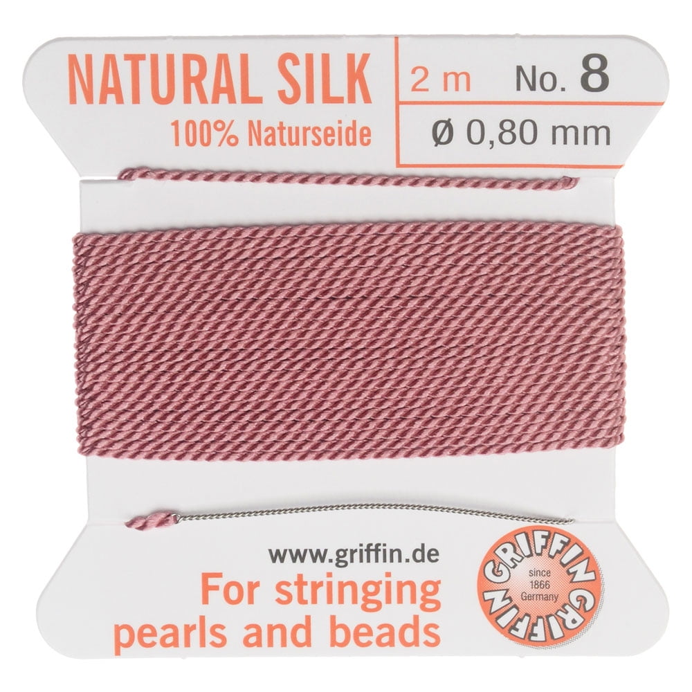 Griffin Silk Beading Cord \u0026 Needle, Size 8 (0.8mm), 2 Meters, Dark Pink
