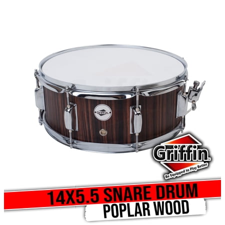 Griffin Snare Drum - 14”X5.5" Poplar Wood Shell Acoustic Percussion Head Kit Set
