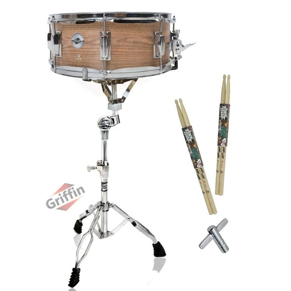 Griffin Snare Drum Kit with Snare Stand, 2 Pairs of Maple Drum Sticks & Drum Key Wood Shell Drum Set, Percussion Musical Instrument Practice Package 8 Metal Tuning Lugs & Snare Strainer Throw Off