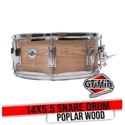 Griffin Snare Drum - Oak Wood PVC on Poplar Wood Shell 14 x 5 - 5 Percussion Musical Instrument with Drummers Key for Students & Professionals 8 Tuning Lugs & Snare Strainer