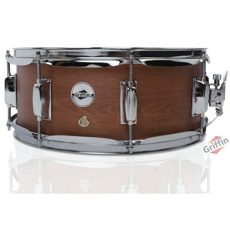 GRIFFIN Snare Drum - Poplar Wood Shell 14" x 5.5" with Flat Hickory PVC - 8 Metal Tuning Lugs Snare Strainer Throw Off - Percussion Instrument Kit by GeekStands.com