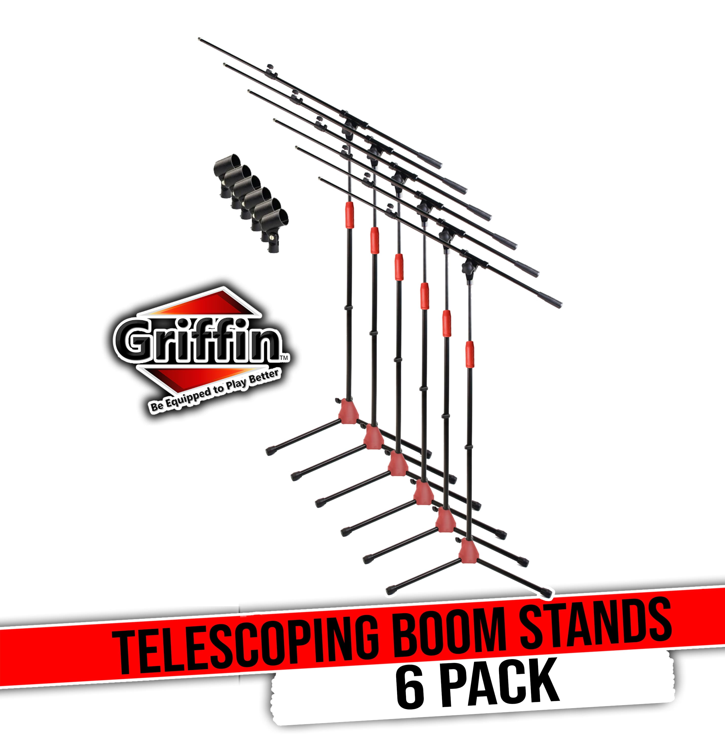 Griffin Telescoping Microphone Boom Stand with Mic Clip (Pack of 6) - Tripod Quality for Studio, Karaoke, Live Performances, Conferences Portable with Collapsible Legs & Removable Arm
