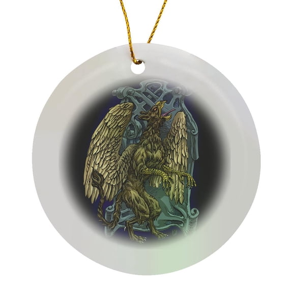 3drose, Griffin - Winged Mythical Fantasy Creature with Crest, Circle Porcelain Ornament