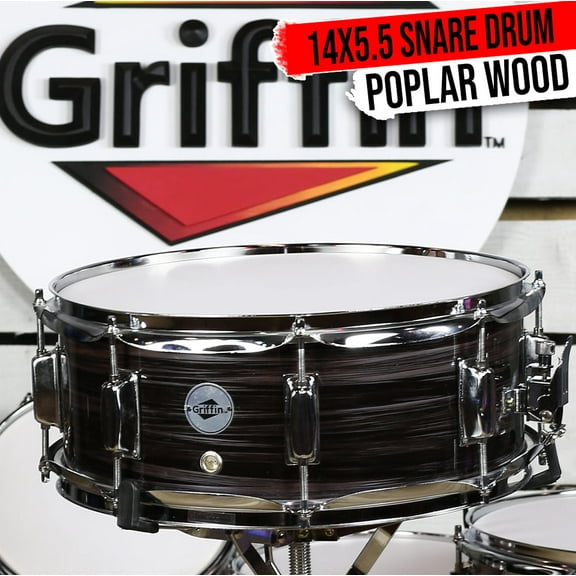 Griffin Wood Snare Drum - Zebra 14"x5.5 Poplar Shell Percussion Head Key Kit Set