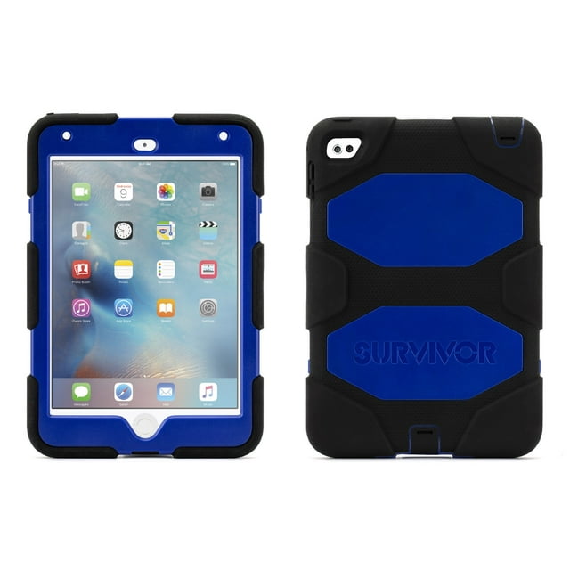 Griffin iPad mini 4 Case with Stand, Black and Blue Survivor All-Terrain, [Rugged] [Protective] [Dual Layer] [Heavy Duty] [Shock Absorption] [Polycarbonate] [Silicone]