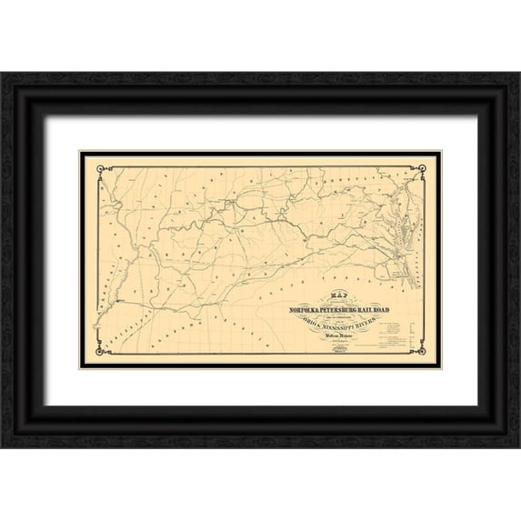 Griffith 24x16 Black Ornate Wood Framed with Double Matting Museum Art Print Titled - Norfolk and Petersburg Railroad - Griffith 1858