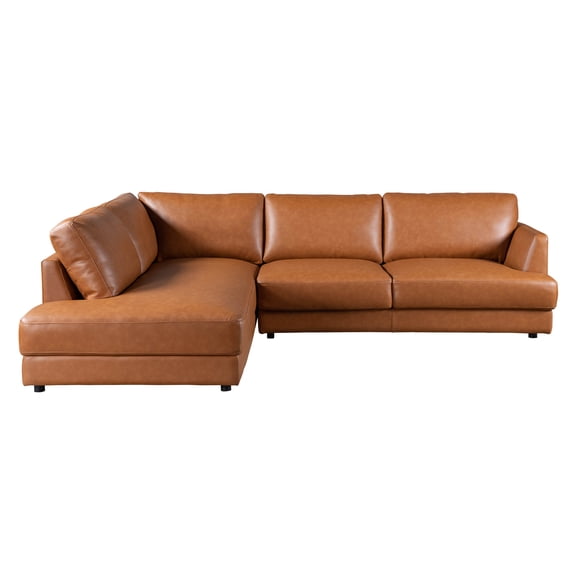 Griffith Cozy Living Room Left Facing Leather Sectional Sofa in Cognac Tan
