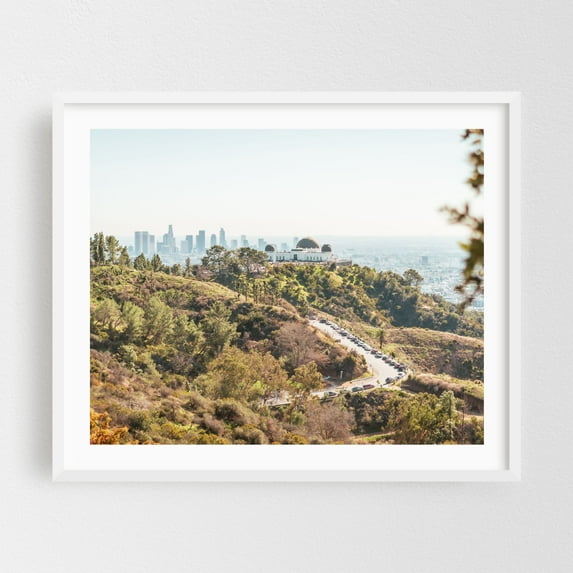 Griffith Observatory - Los Angeles California Photography Cityscape Skyline Architecture Landscape Travel Poster Nature Scenic White Framed Wall Art Print 11 x 14 inches
