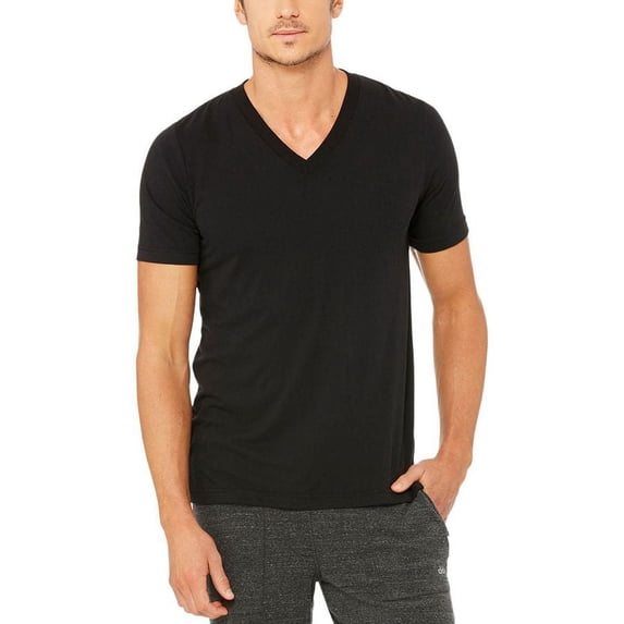 Grigio Perla Men's Black V-Neck T-Shirt Undershirt (L)