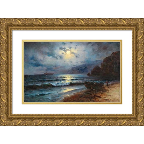 Grigori Ivanovitch Kapustin 18x12 Gold Ornate Wood Frame and Double Matted Museum Art Print Titled - Smugglers on the Crimean Coast