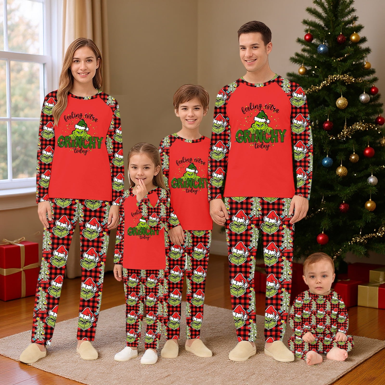 Xmas Family Christmas Pajamas Matching Sets – Red Long Sleeve Top with ...