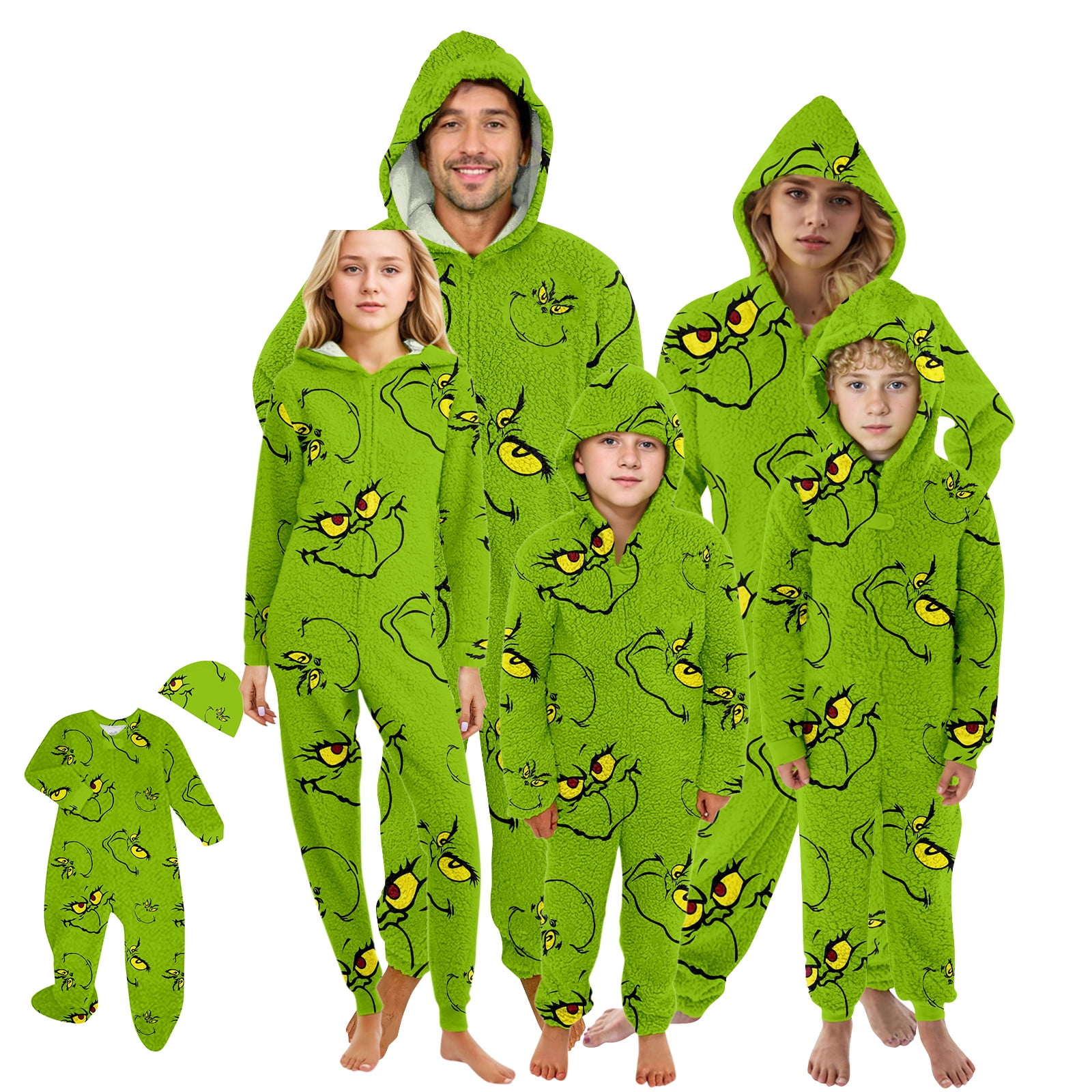 Unpifolov Christmas Flannel Jumpsuit - Adult Unisex Hooded Pajamas, Zip Front, Matching Family Sleepwear