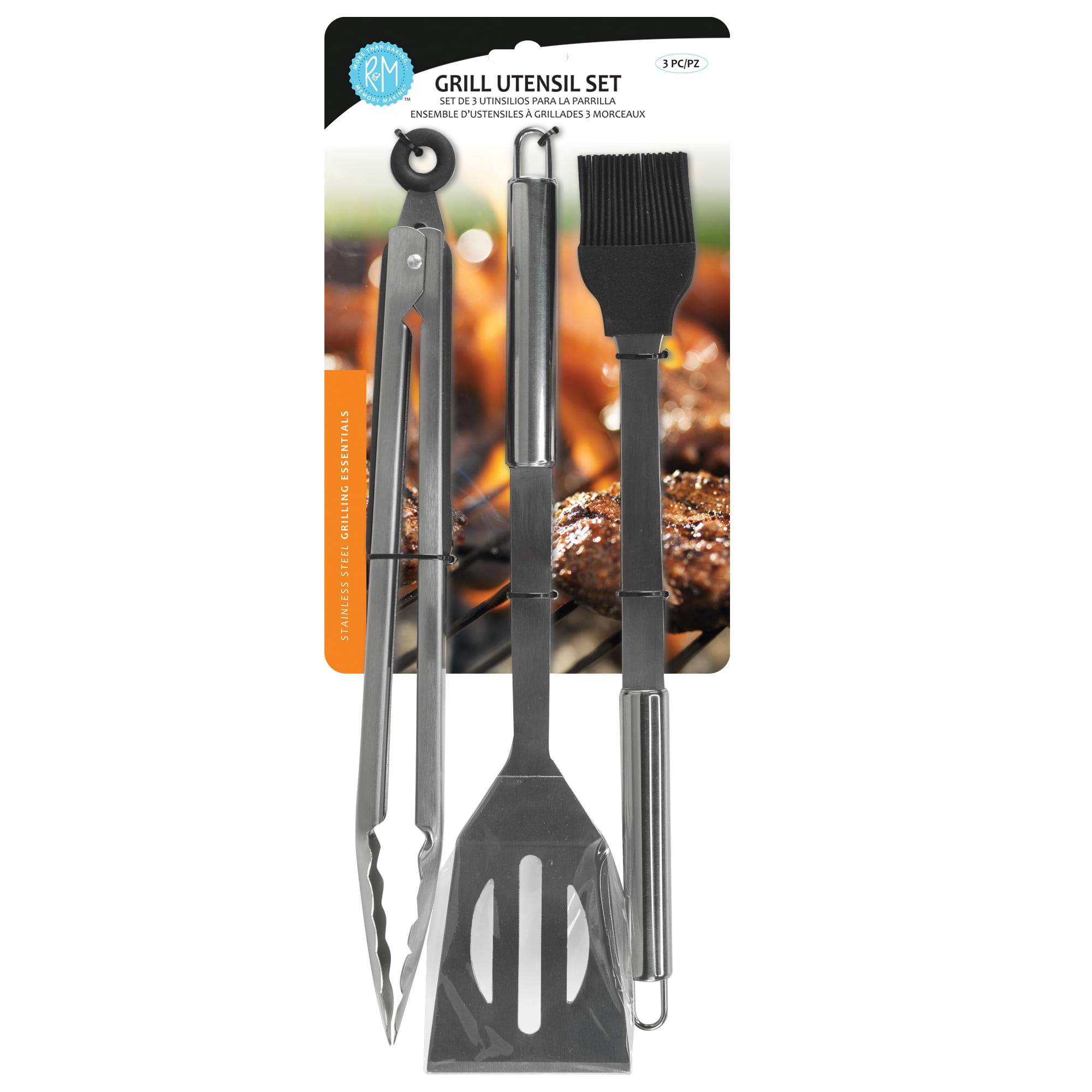 Stainless Steel BBQ Tool Set with Silicone Basting Brush