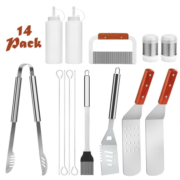 Grill Accessories, BBQ Tools Set, 14PCS Stainless Steel Grilling Kit for Camping, Kitchen, Barbecue