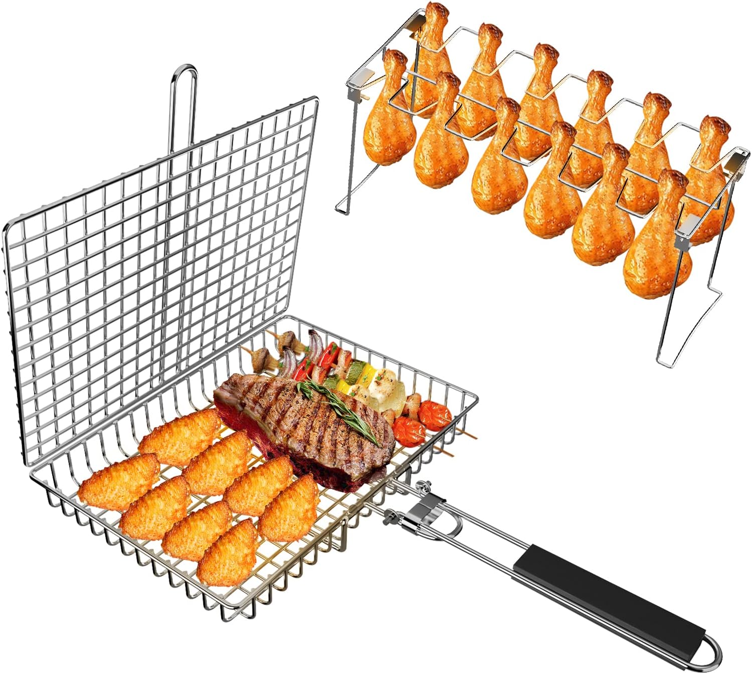 Grill Accessories, Grill Basket and Grill Rack, Portable Folding