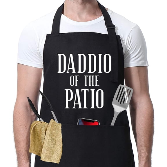 Grill Apron for Daddy, Daddio of The Patio, Dad Gifts from Daughter Son, Funny Fathers Valentines, Birthday Gifts for Dad, Best Step Daddy, Father in Law - Papa Aprons for Grilling BBQ Cooking