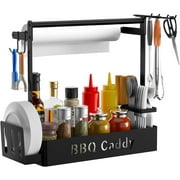 Grill BBQ Utensil Caddy Outdoor with Paper Towel Holder Condiment Storage Rack for Camping Caddy,Plates, Cutlery Caddy BBQ Organizer for Kitchen, Party