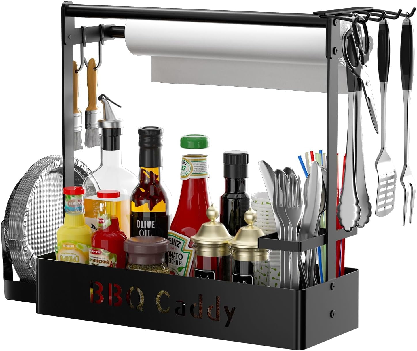 Grill BBQ Utensil Caddy Outdoor with Paper Towel Holder Condiment