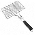 thumbnail image 1 of Grill Basket Portable Outdoor BBQ Rack for Veggies, Shrimp & Fish Grilling Accessories, Folding Stainless Steel, 1 of 6