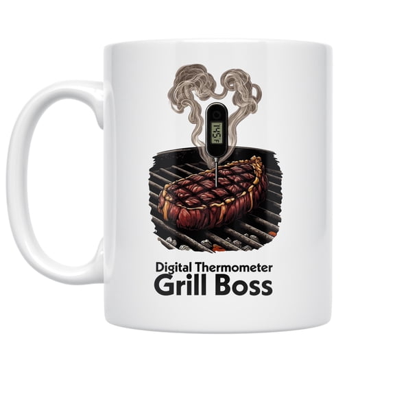 Grill Boss 11 oz Coffee Mug - Thermometer Art for Barbecue Dads White Ceramic
