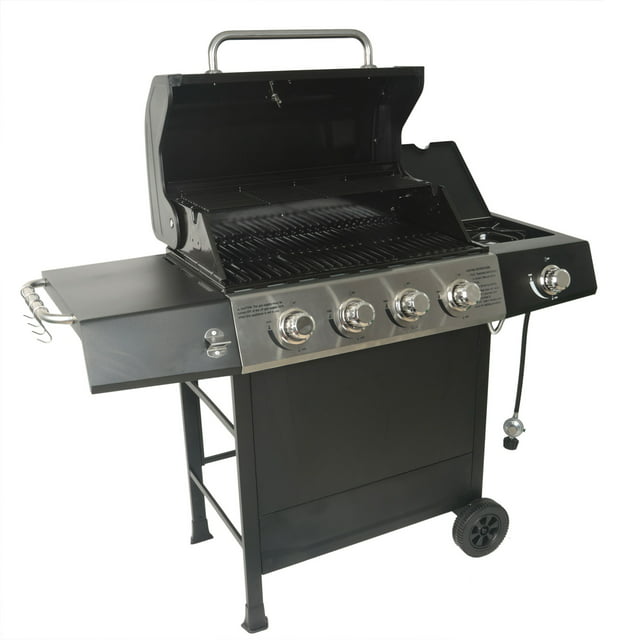 Grill Boss 4-Burner Gas Grill w/ Side Burner, Cover, and Side Shelves
