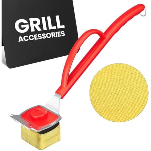 Grill Brush Bristle Free with Scraper, 22" Extra Long Outdoor BBQ Replaceable Cleaning Head, Safe Barbecue Cleaner Tool for Cast Iron or Stainless-Steel Grates$$Garden & Patio
