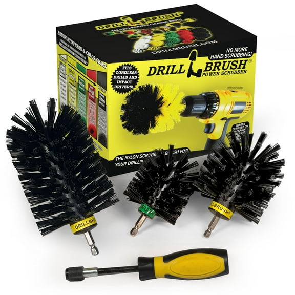 Grill Brush Drill Attachment Cleaning Kit - Replace Stainless Steel Wire Scrubber with our safer Nylon Bristle Brushes - Grill Accessories, Grill Hand Brush for Griddle Cleaning - Rust Removal