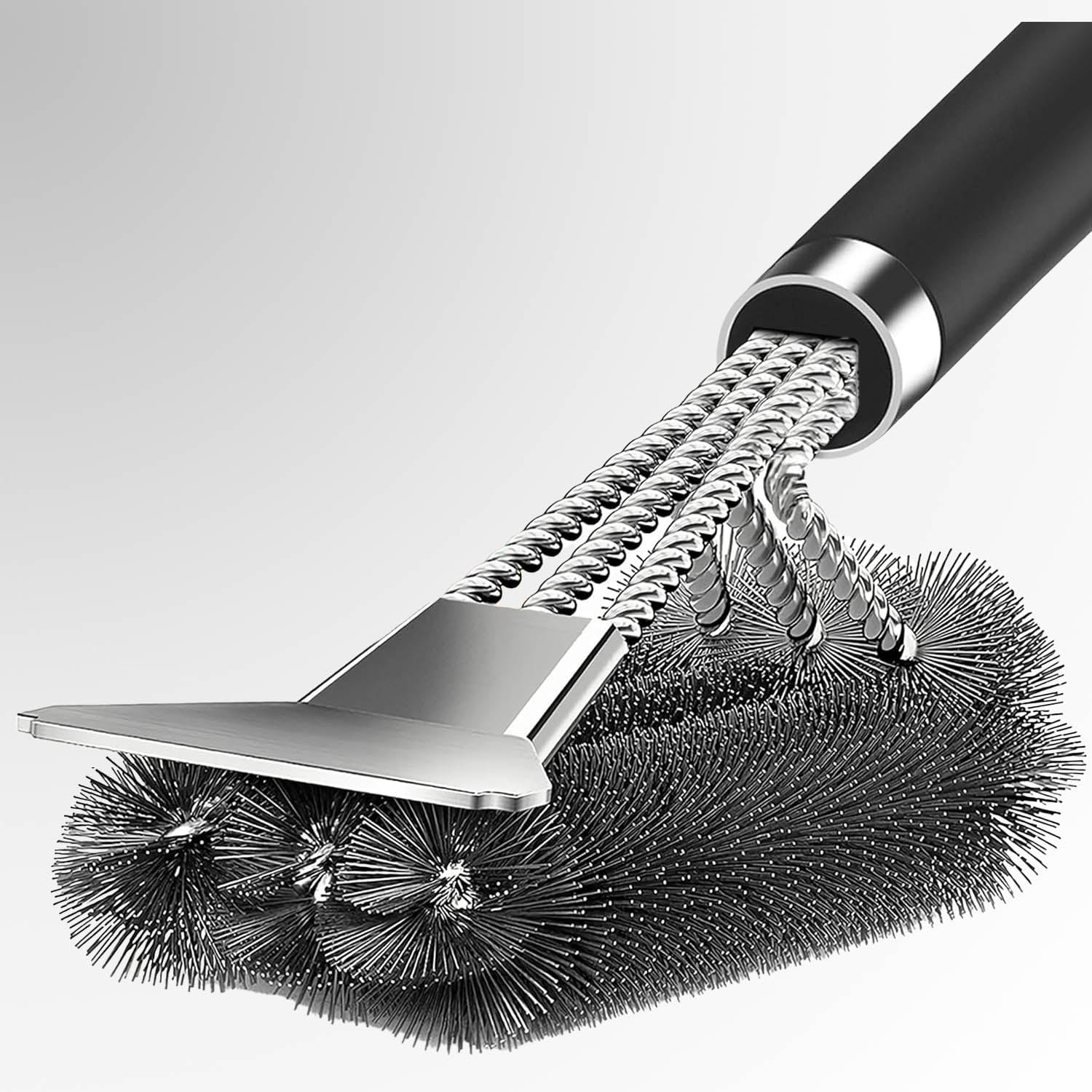 Grill Brush with Scraper, Adjustable Handle BBQ Grill Brush for Outdoor Grill, Extra Strong Cleaner Accessories for Grill, Smoker, Gas and Charcoal Cleaning