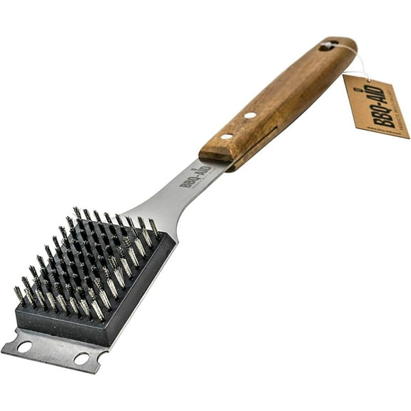 Grill Brush and Scraper for Barbecue Grill Brush for Outdoor Grill with Extended, Large Wooden Handle and Replaceable Stainless Steel Bristles Head No Scratch- BBQ Grill Brush for Any Grill
