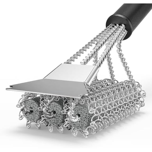 Grill Brush and Scraper Bristle Free, 304 Stainless Steel Brush Head Non Metal Bristles, Safe Steam Outdoor Grill Cleaning BBQ Grill Accessories for Smoker/Porcelain/Weber Gas/Charcoal