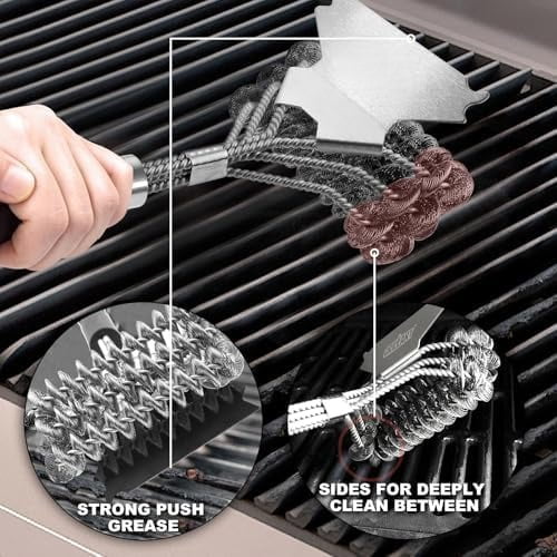 Grill Brush and Scraper Bristle Free – Safe BBQ Brush for Grill – 18'' Stainless Grill Grate Cleaner - Safe Grill Accessories for Porcelain/Weber Gas/Charcoal Grill – Gifts for Grill Wizard