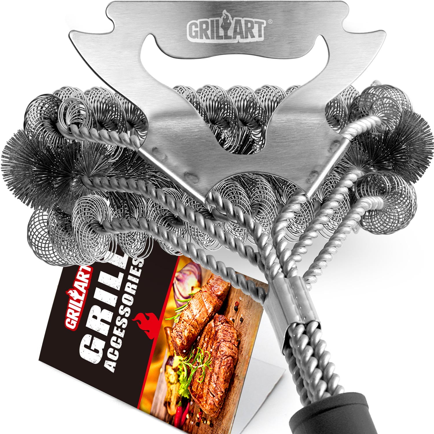 Grillaholics Grill Brush Bristle Free - Safe Grill Cleaning with No Wire  Bristles - Professional Heavy Duty Stainless Steel Coils and Scraper 
