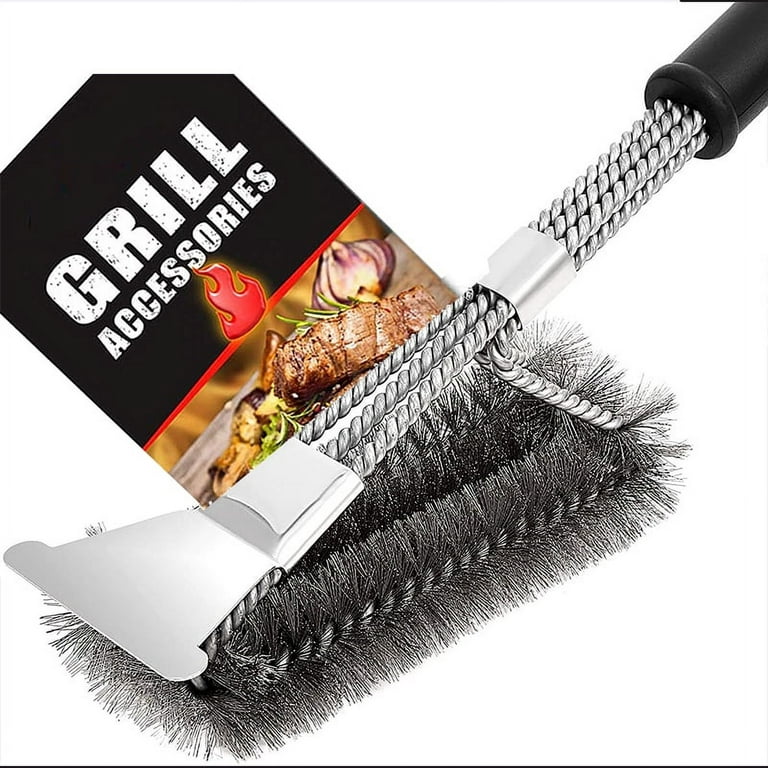 Grill Brush and Scraper - Extra Strong BBQ Cleaner Accessories - Safe Wire  Bristles 18 Stainless Steel Barbecue Triple Scrubber Cleaning Brush,Wizard  Tool 