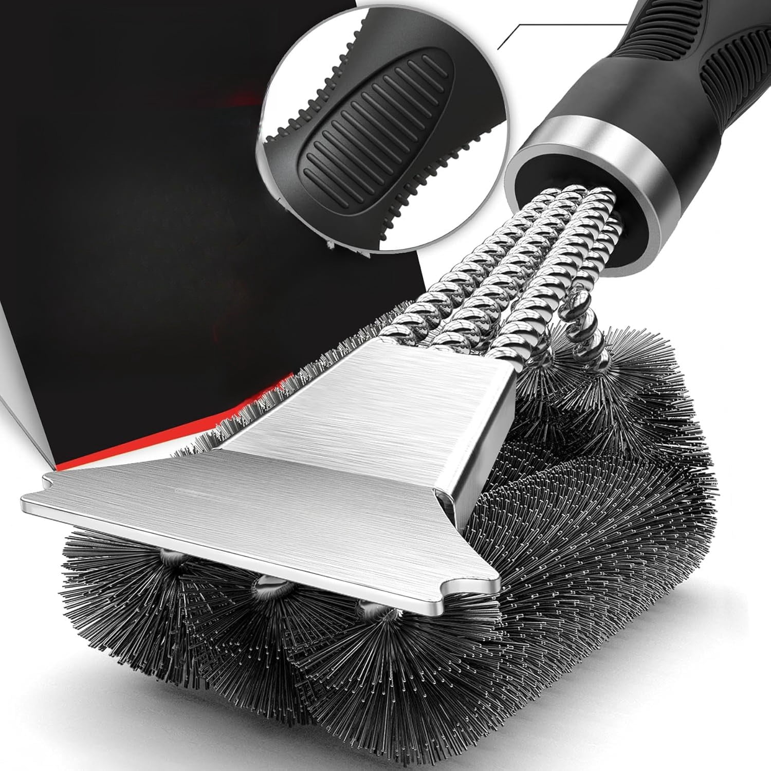 Grill Brush and Scraper, Extra Strong BBQ Cleaner Accessories, Safe Wire Bristles Barbecue Triple Scrubbers Cleaning Brush for Gas/Charcoal Grilling Grates, Wizard Tool BR-8115
