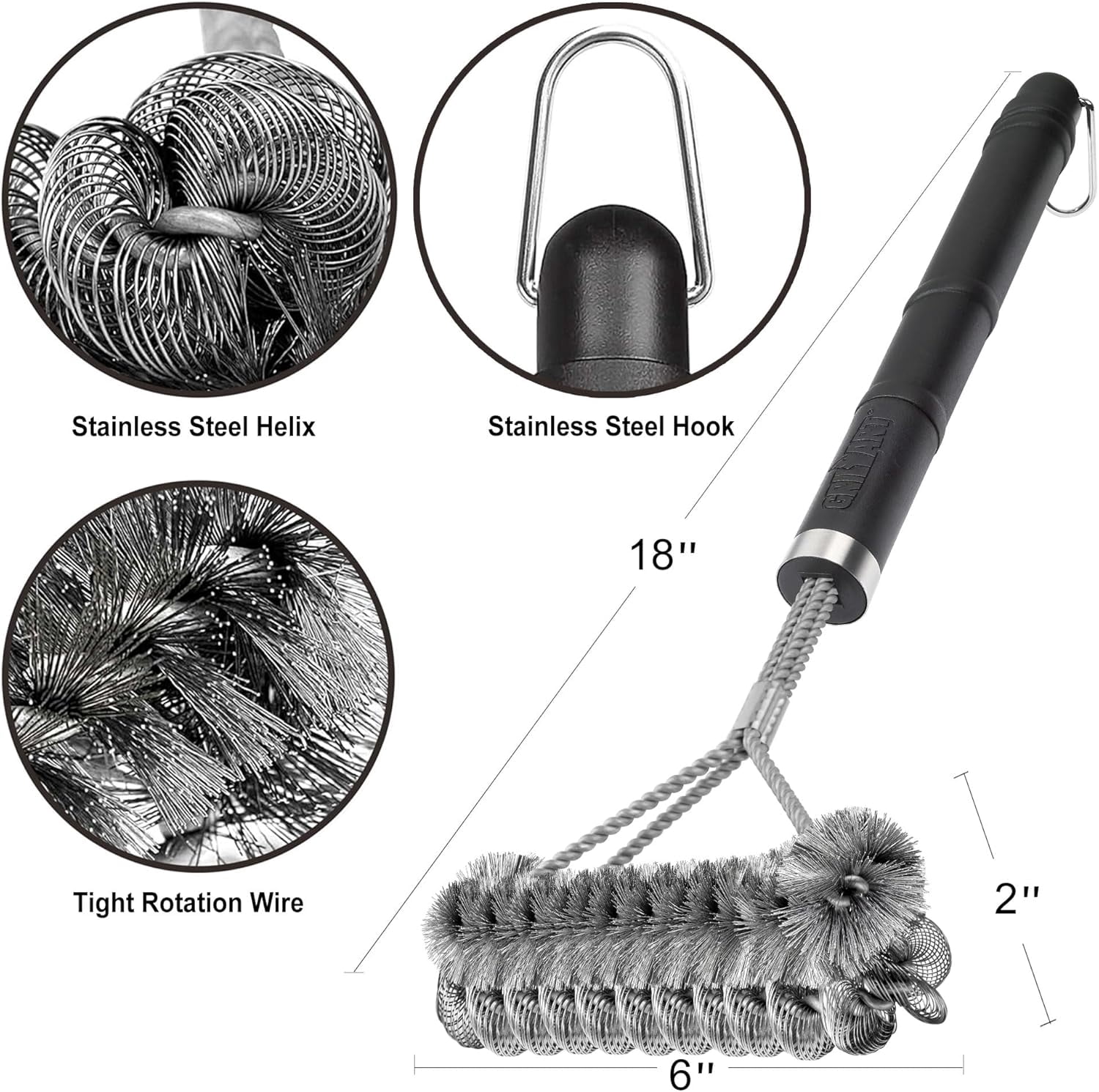 Grill Brush [Wire + Helix] Combined BBQ Brush - Safe & Efficient Grill Cleaning Brush - 18" Grill Cleaner Brush Scrubber for Gas/Porcelain/Charbroil Grates – BBQ Accessories Gifts for Men/Dad