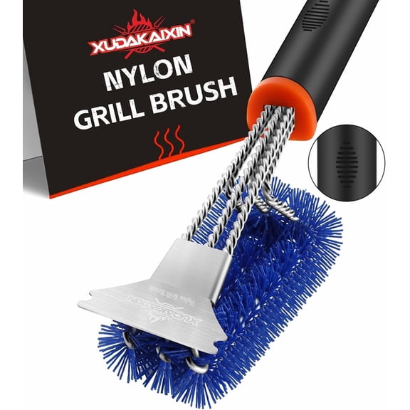 Grill Brush and Scraper, Safe Nylon Bristles Barbecue Outdoor Grill Brush for Cooled Grates, Extra Strong BBQ Cleaner Accessories (Blue)