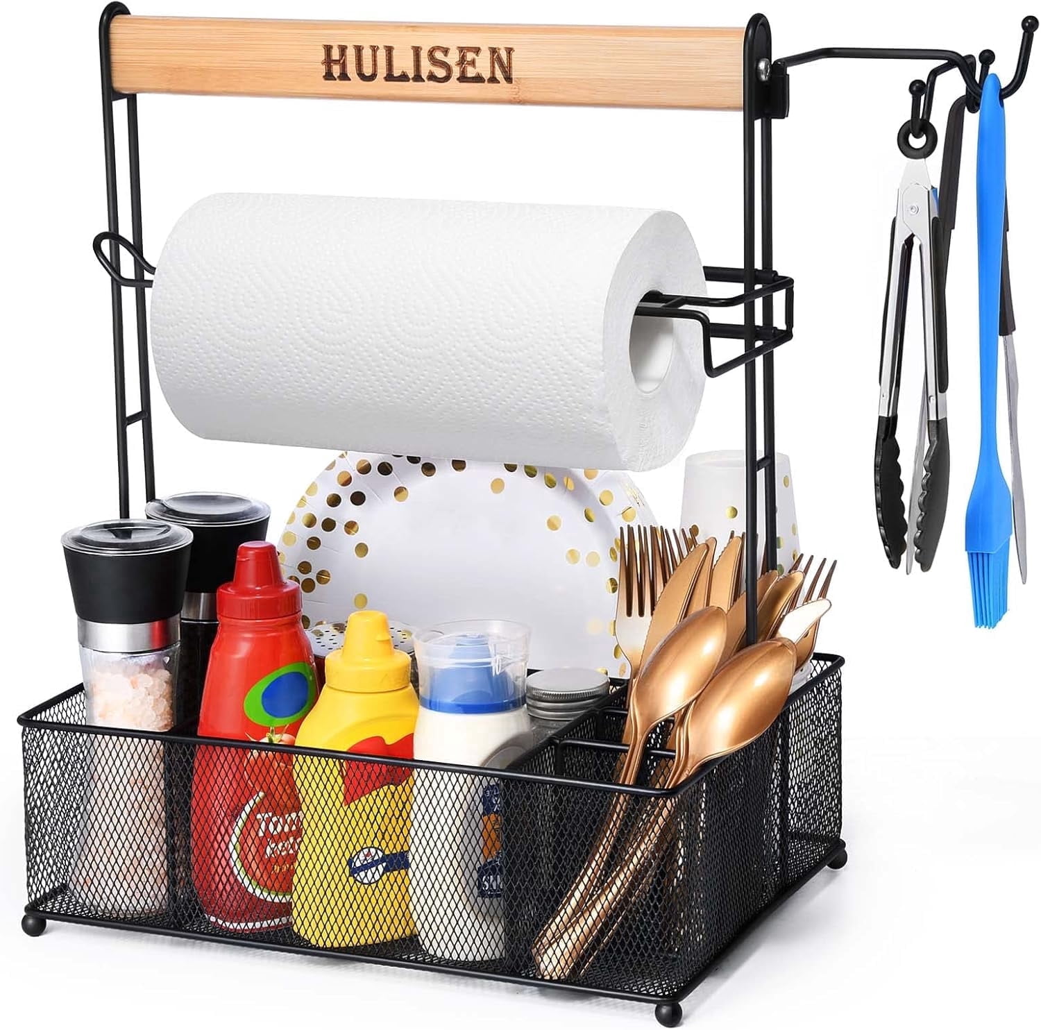 Picnic basket for Outdoor Grill, Grill Caddy with Paper Towel Holder, Camping accessories