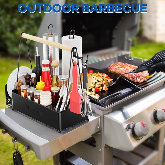 Grill Caddy with Paper Towel Holder & Utensil Organizer | All-in-One BBQ Caddy for Outdoor Cooking, Tailgating, Camping & RV | Essential Grilling Accessories & Gifts for Men