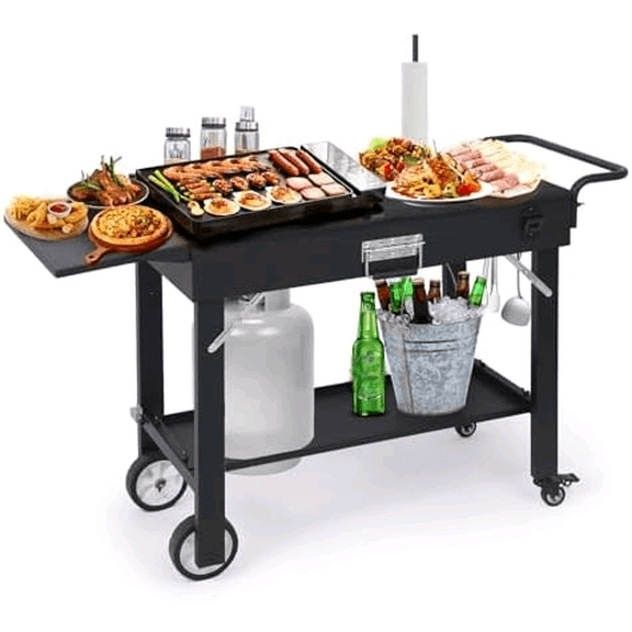 Grill Cart for Blackstone Griddle, Portable Outdoor Grill Table, Foldable Cart Table with Wheels for Ninja, Griddle Stand 40.16'' * 15.55'' * 27.56'', BBQ Prep Tables with Seasoning Tray