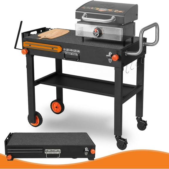 Grill Cart for Griddle, Sturdy Grill table, Stand for 22 inch with Caddy, Griddle Table with Wheels, Griddles Table Ninja Grill Stand for Tailgating, Camping