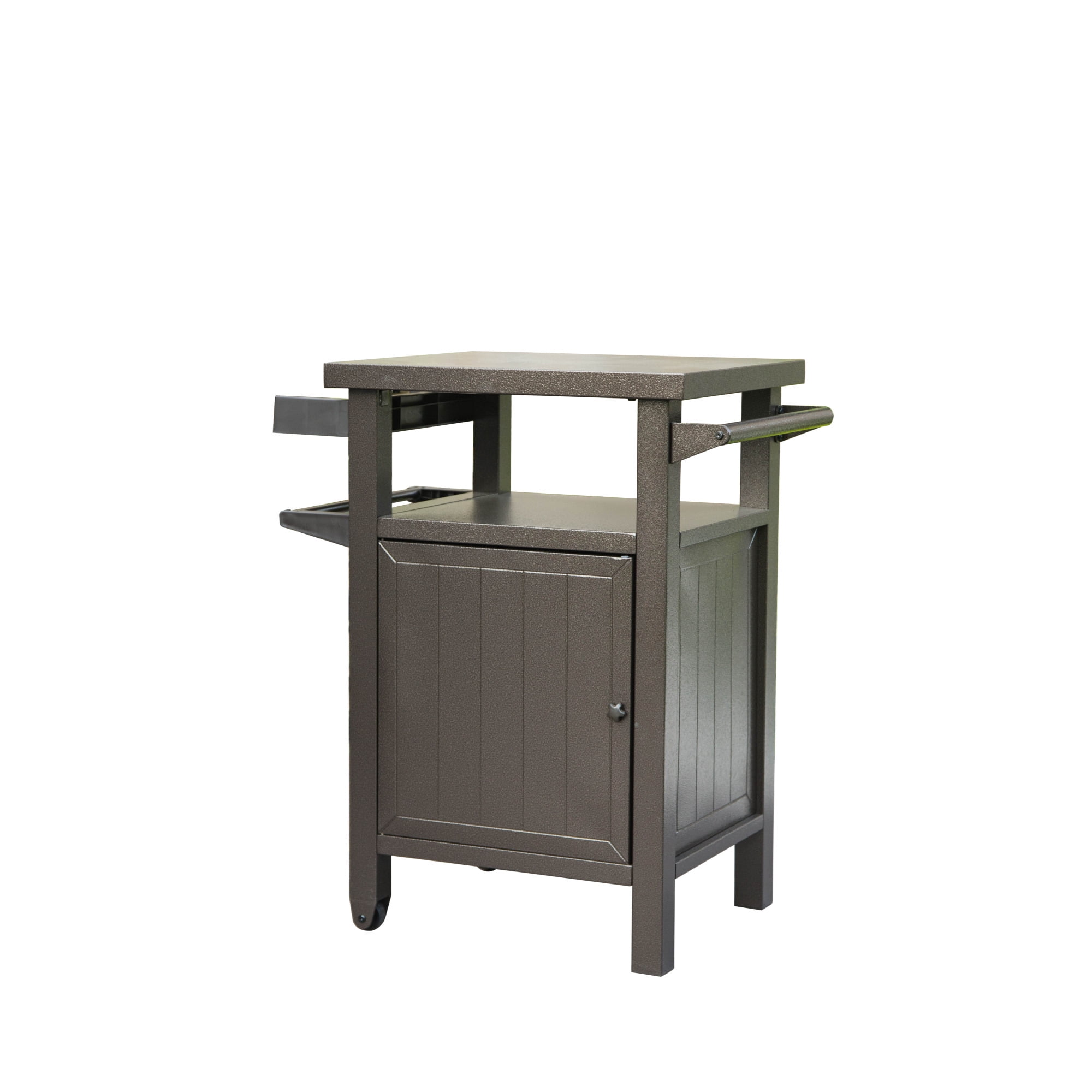 Brown Metal Outdoor Grill Cart with Storage and Wheels