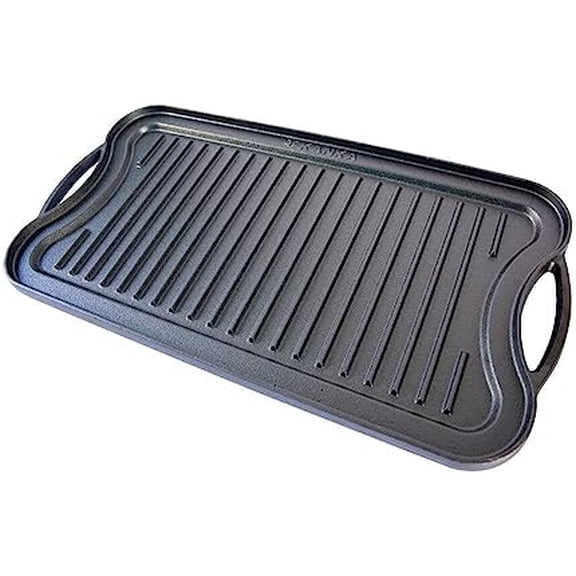Grill Cast Iron Griddle - Extra Large Reversible Double-Sided Griddle for Gas Stove, BBQ Grill Plate, Flat Top Skillet for Stove Top, Outdoor Grill - 19.7in x 10.23in, Pre-Seasoned, Black