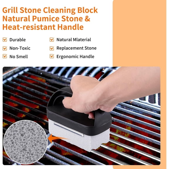 Grill Cleaner with Handle,Grill Cleaning Kit Tool for Blackstone Accessories,Grill Stone Cleaning Bricks Brush,Griddle Scraper,Pumice Flat Top Griddle Cleaning Stone for Removing Stains