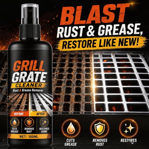 Grill Cleaner Spray, Rust Grease Remover, BBQ Cleaning Solution, No-Scrub Foam-Free Powerful Dissolving Formula, Deep Cleaning Spray for Metal Grill Stove Oven Rack Outdoor BBQ Kitchen Maintenance