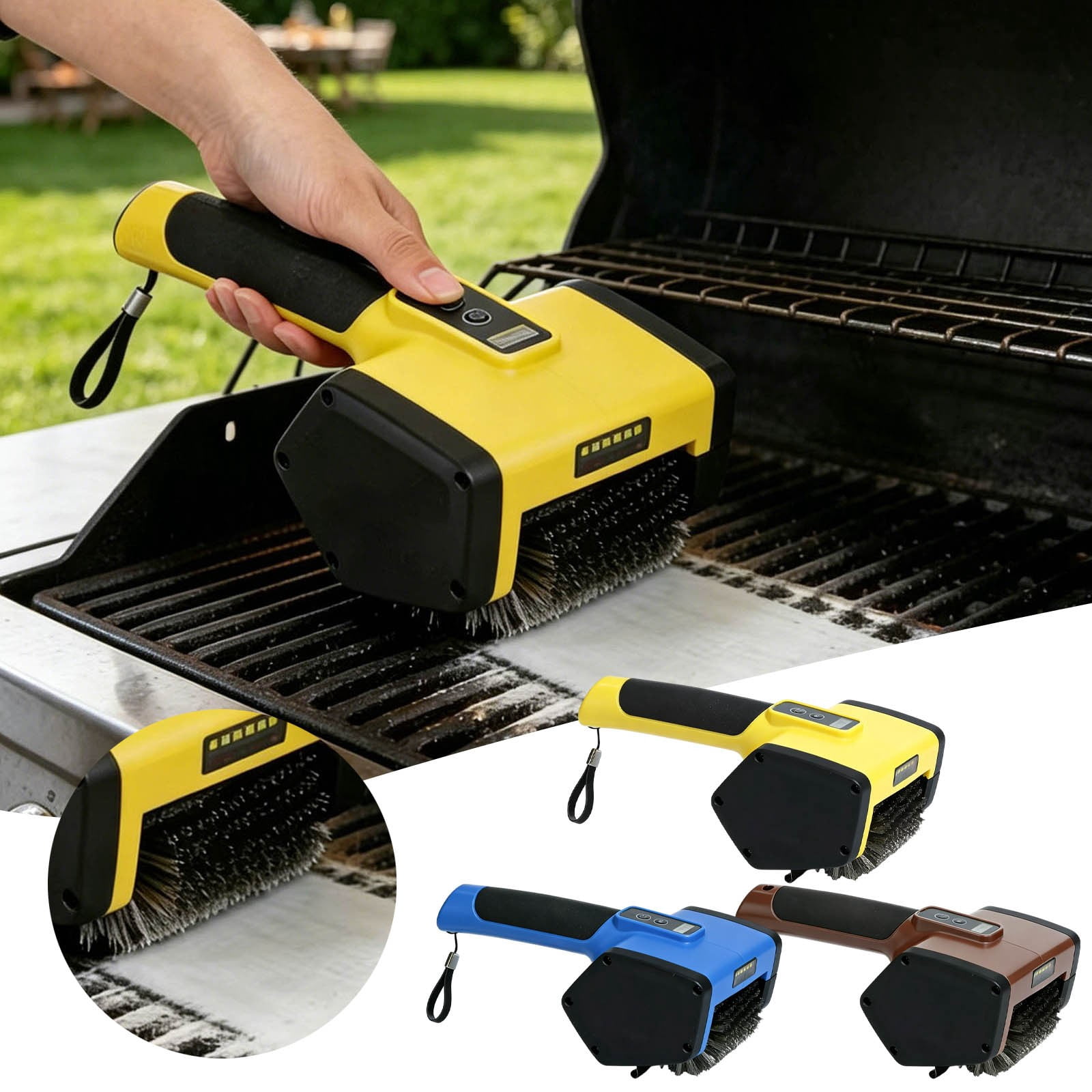 Grill Cleaning Brush with Ergonomic Handle Electric BBQ Scrubber with Stainless Steel Bristles for Grease and Rust Removal on Outdoor Grills and Grates Rechargeable Heavy-Duty