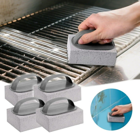 Grill Cleaning Pumice Stones 4 Pack - Heavy Duty Cleaning Bricks with Handle for BBQ Griddle Stain Removal, Pool Tile & Sink Cleaning Tool Kit