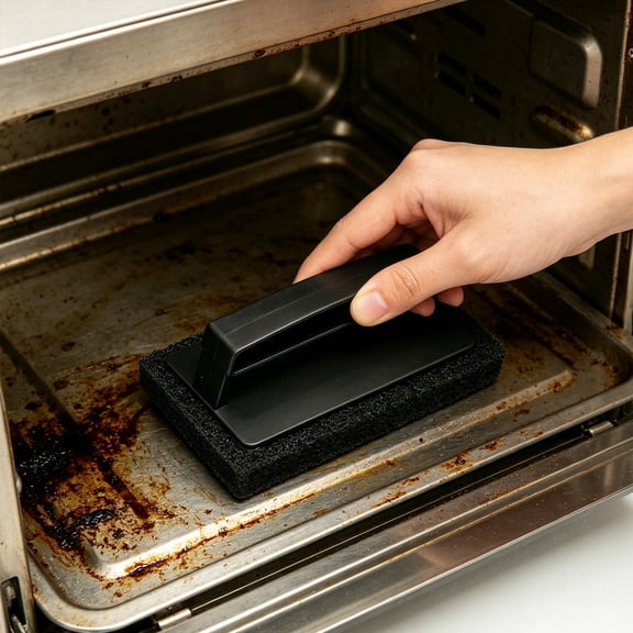 Grill Cleaning Sponge Brush,Heavy Duty Griddle Scrubber Scouring Pad & Handle,Portable Griddle Cleaning Brush for Charcoal,Gas Grills,Cast Iron Cookware,Oven,Grate,Stovetop