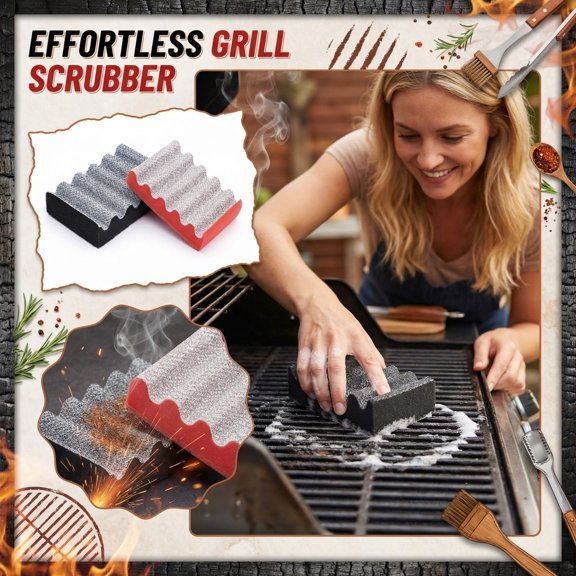 Grill Cleaning Sponge – Heavy Duty Scouring Pad for BBQ Grates,Oven Racks and Kitchenware,Mesh Scrubber for Rust Removal and Baked-On Food,Barbecue Net Cleaning Tool 2PCS